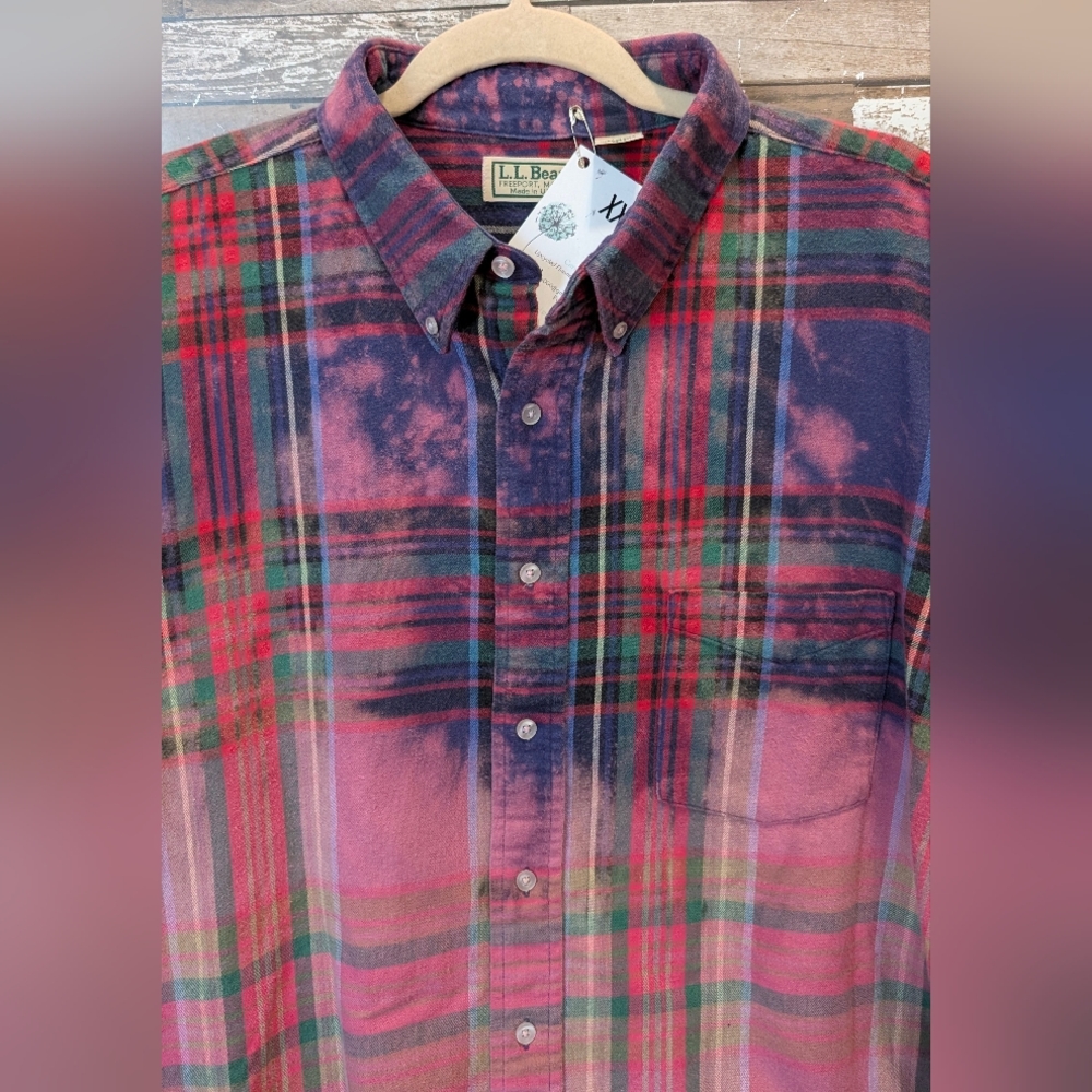 Incubus Graphic Upcycled Dip Dye Bleached Flannel Shirt - Picture 13 of 14